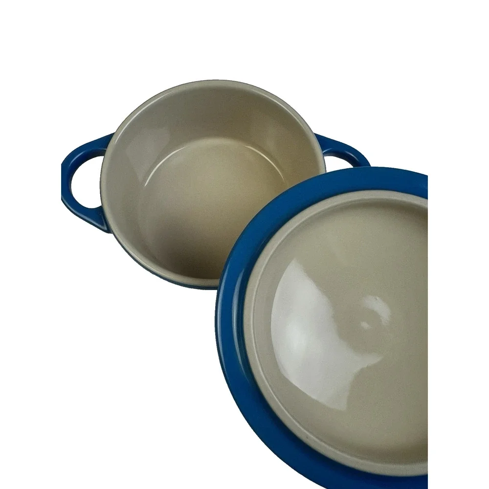 Le Creuset Mini Round Cocotte Covered Dish 8oz Stoneware Blue Covered Cookware