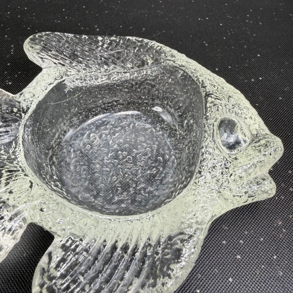 Vintage Textured Clear Art Glass Fish Bowl Coastal Nautical Trinket Dish‎ 6 Inch