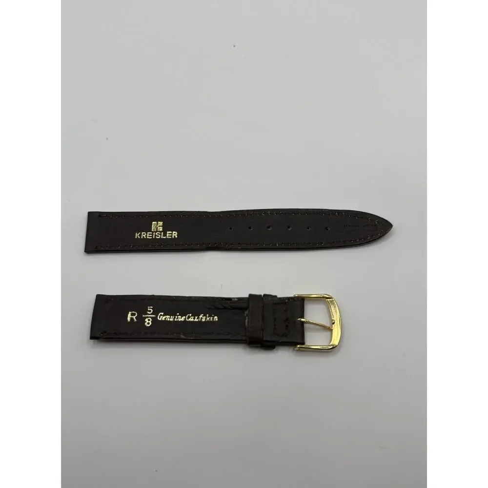 16mm KREISLER Genuine Calfskin Brown NOS Vintage Watch Band & Gold Buckle