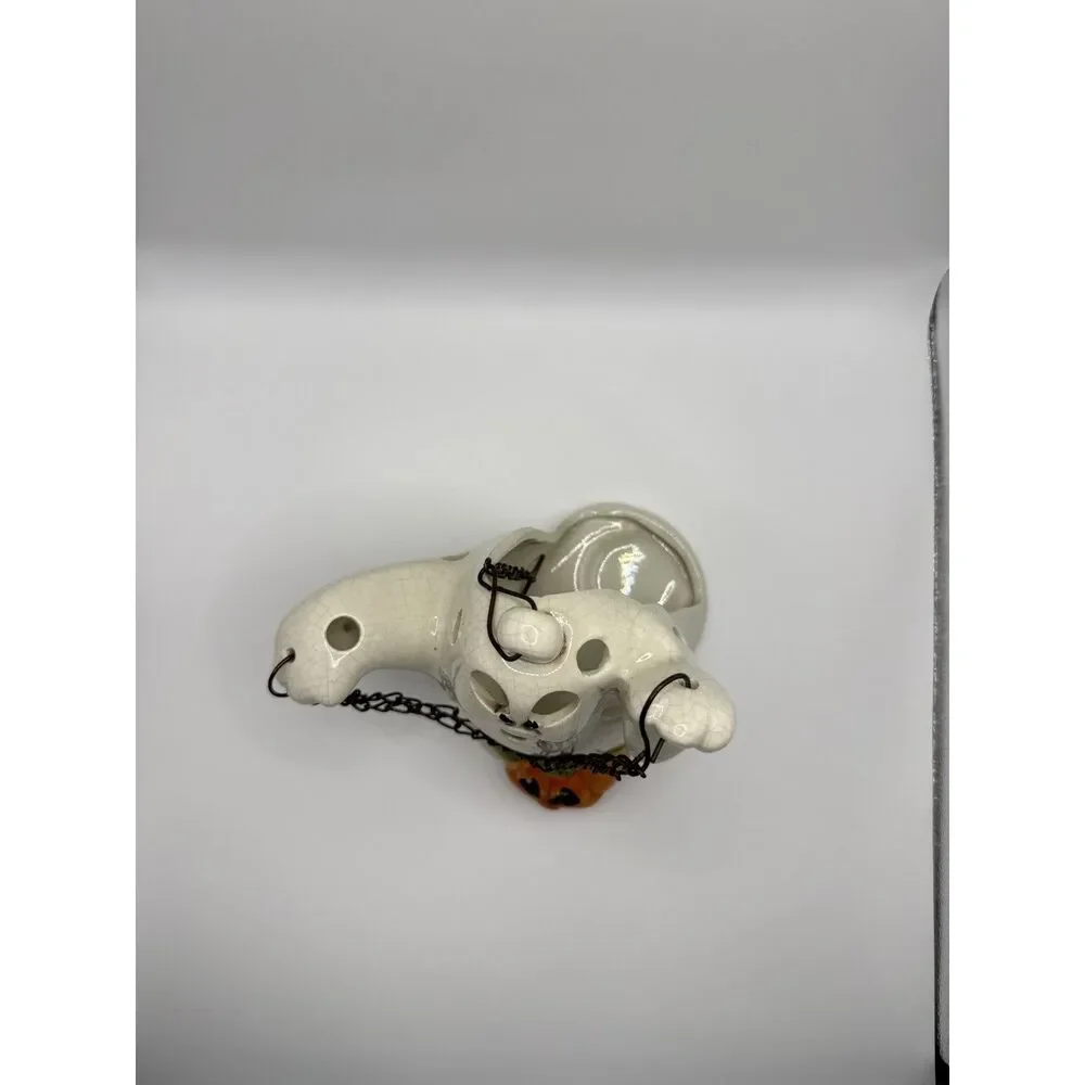 Vintage Ceramic Halloween Ghost Candle Holder Hanging Lantern Chain Pumpkins Set