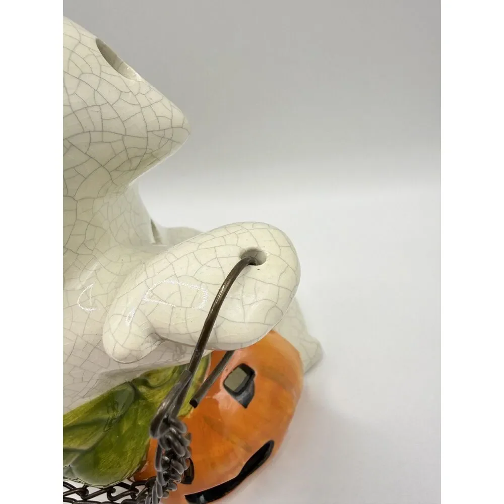 Vintage Ceramic Halloween Ghost Candle Holder Hanging Lantern Chain Pumpkins Set