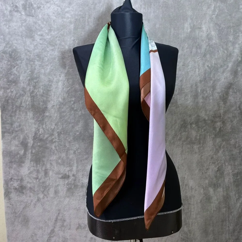 Coach Rexy Multicolor Silk Square Scarf Logo Print Satin Lightweight 35”