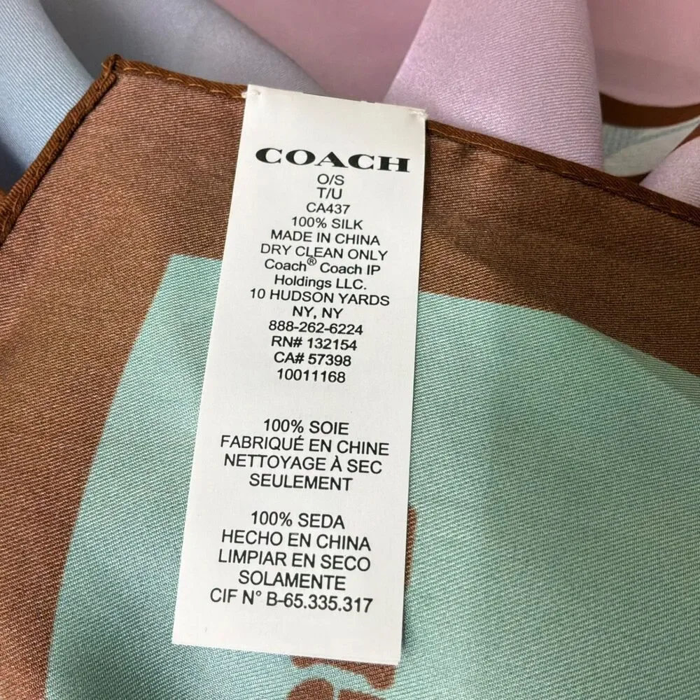 Coach Rexy Multicolor Silk Square Scarf Logo Print Satin Lightweight 35”