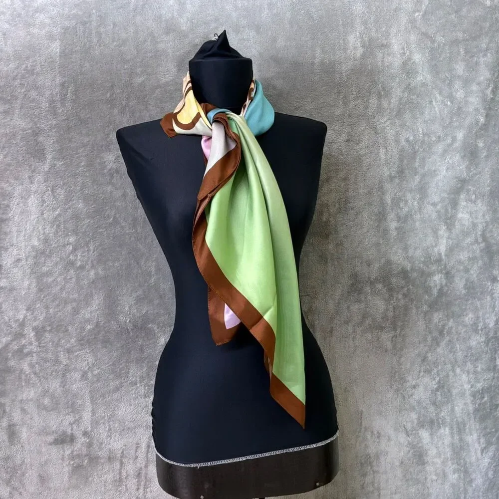 Coach Rexy Multicolor Silk Square Scarf Logo Print Satin Lightweight 35”