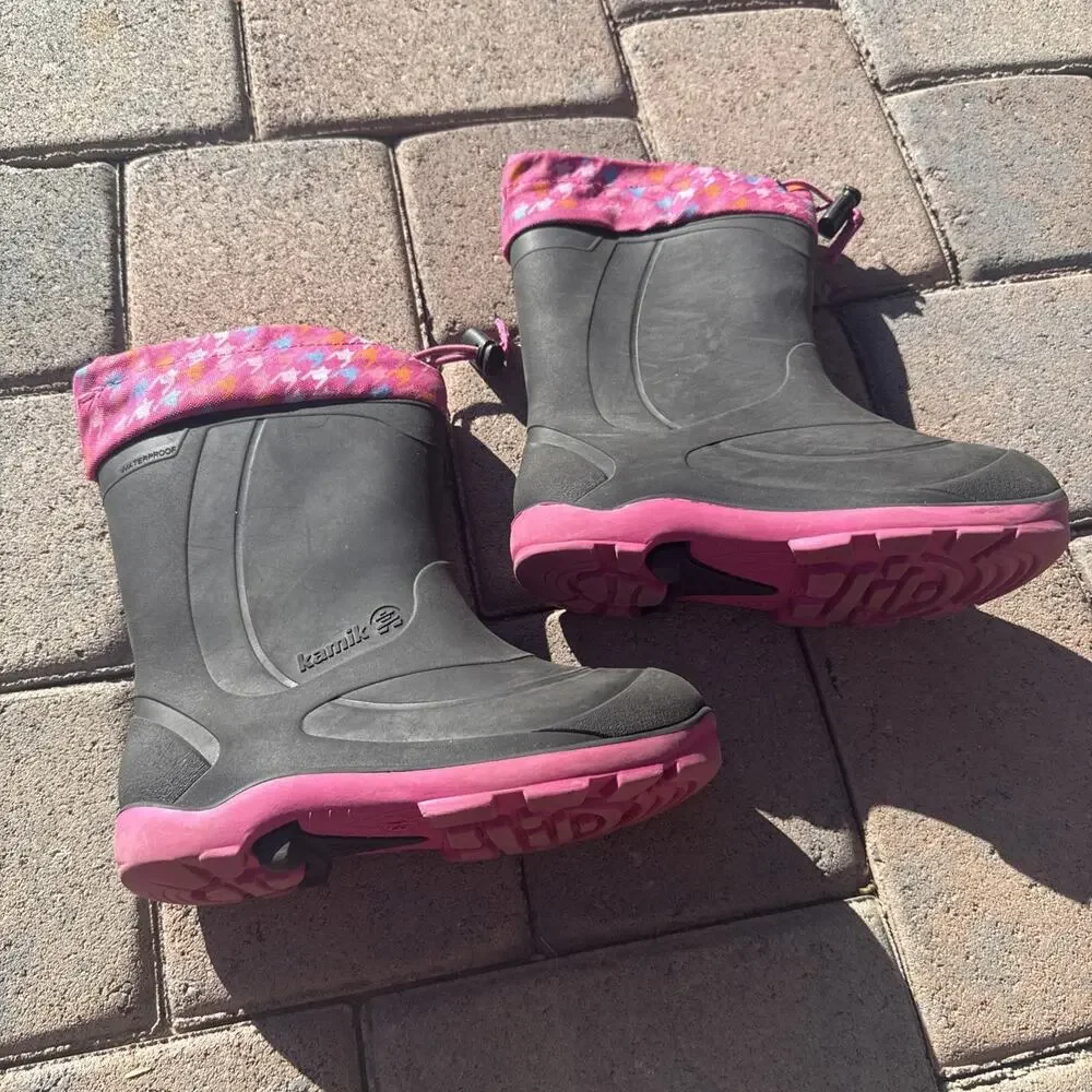 Kamik Snobuster Boots Kids Sz 13 Charcoal Pink Waterproof Winter Snow Boots