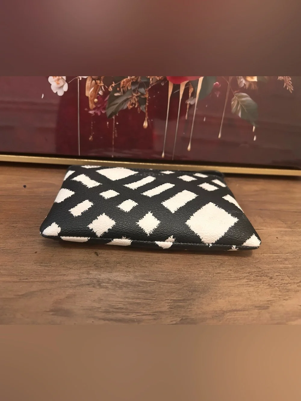 Coach Black and White Geometric Leather Wristlet