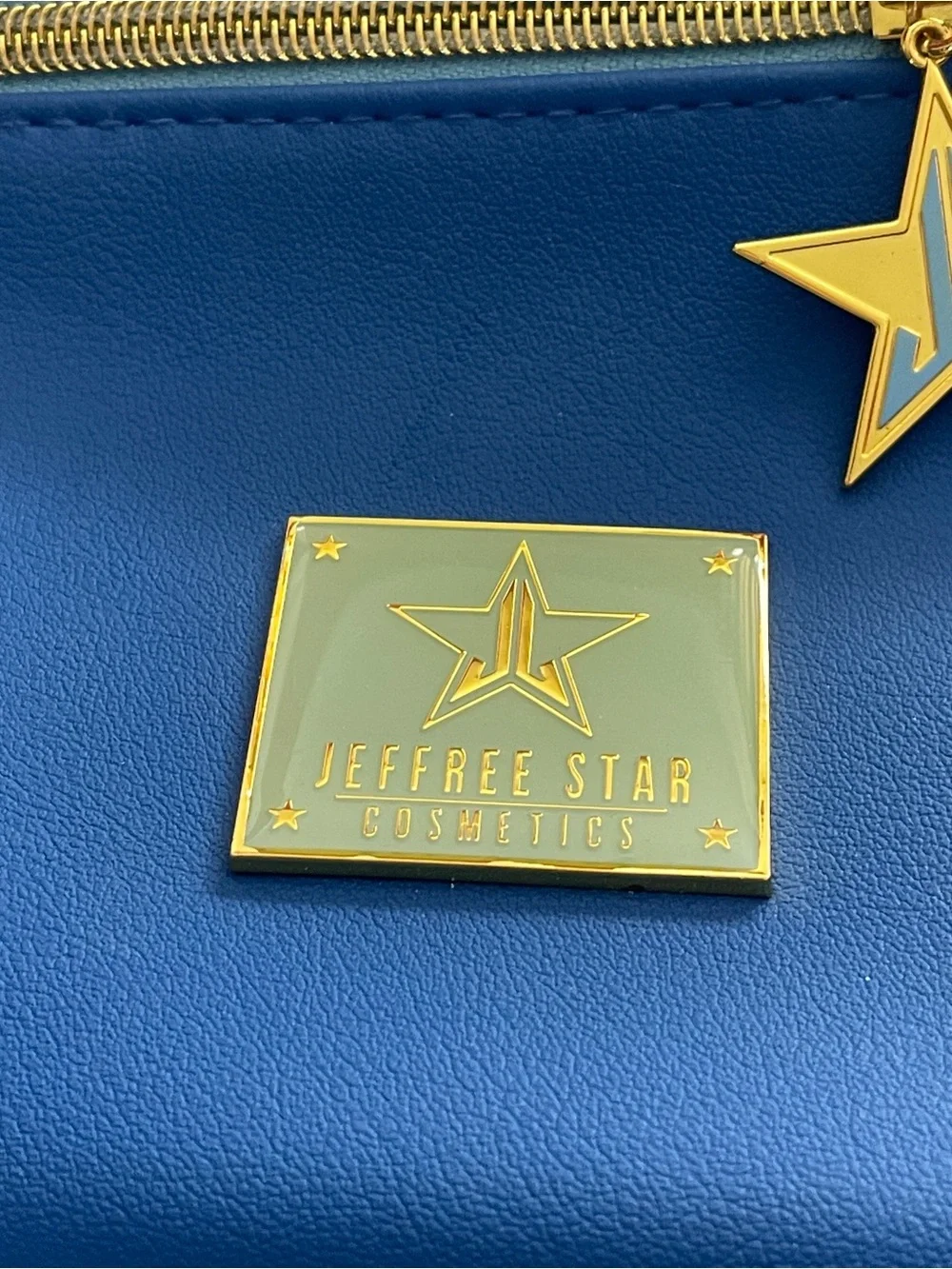 Jeffree Star Blue Travel Cosmetic Case with Gold Star Accents