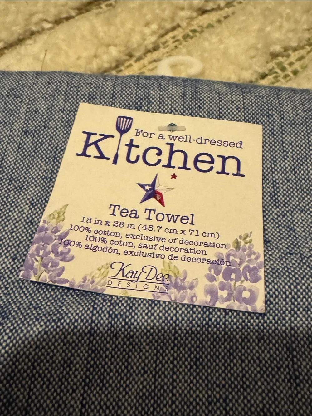 Kay Dee Designs Texas Applique Embroidered Kitchen Tea Towel Bluebonnet NWT