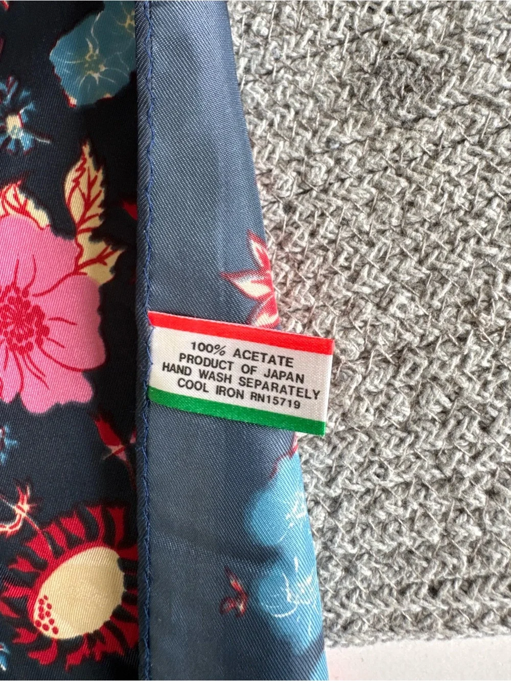 Vintage Black Floral Square Scarf with Pink, Blue & Red Accents