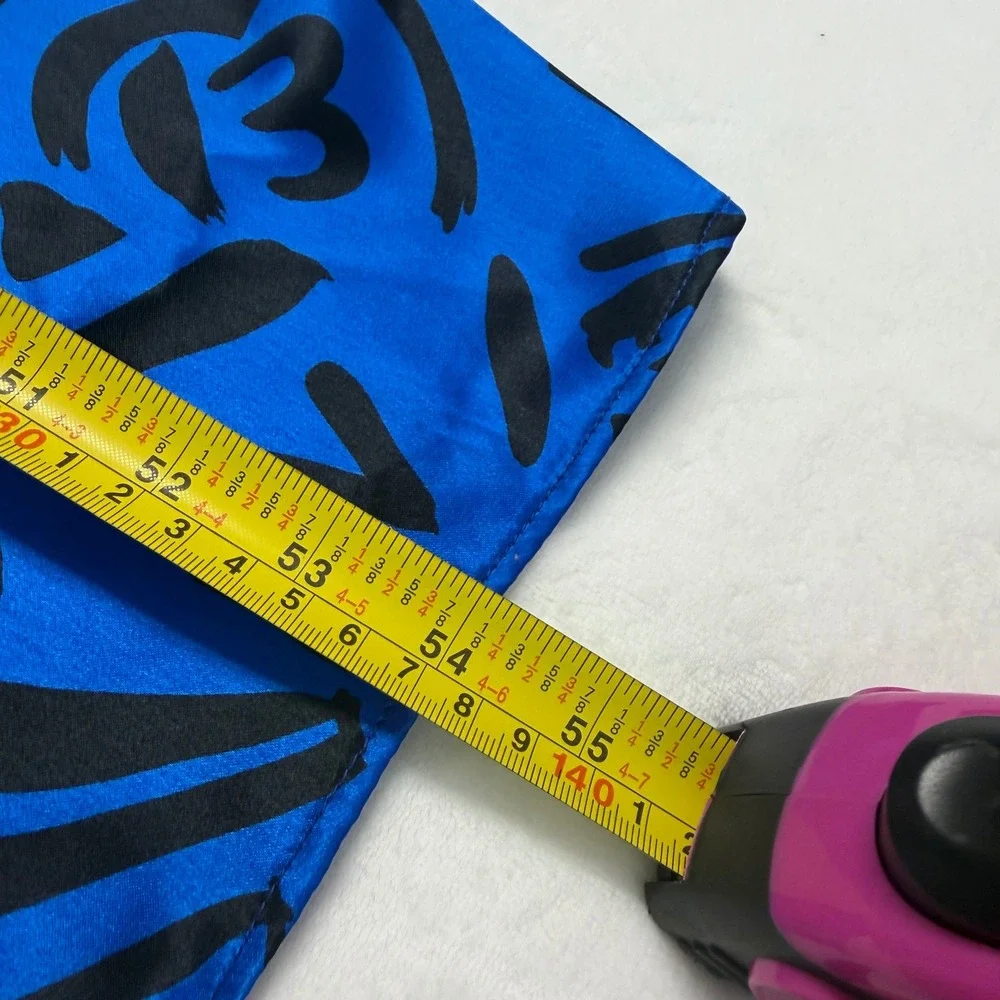 VTG 1987 Bloom LA Fabrics Royal Blue Black Abstract Geometric Satin Scarf 54x10.
