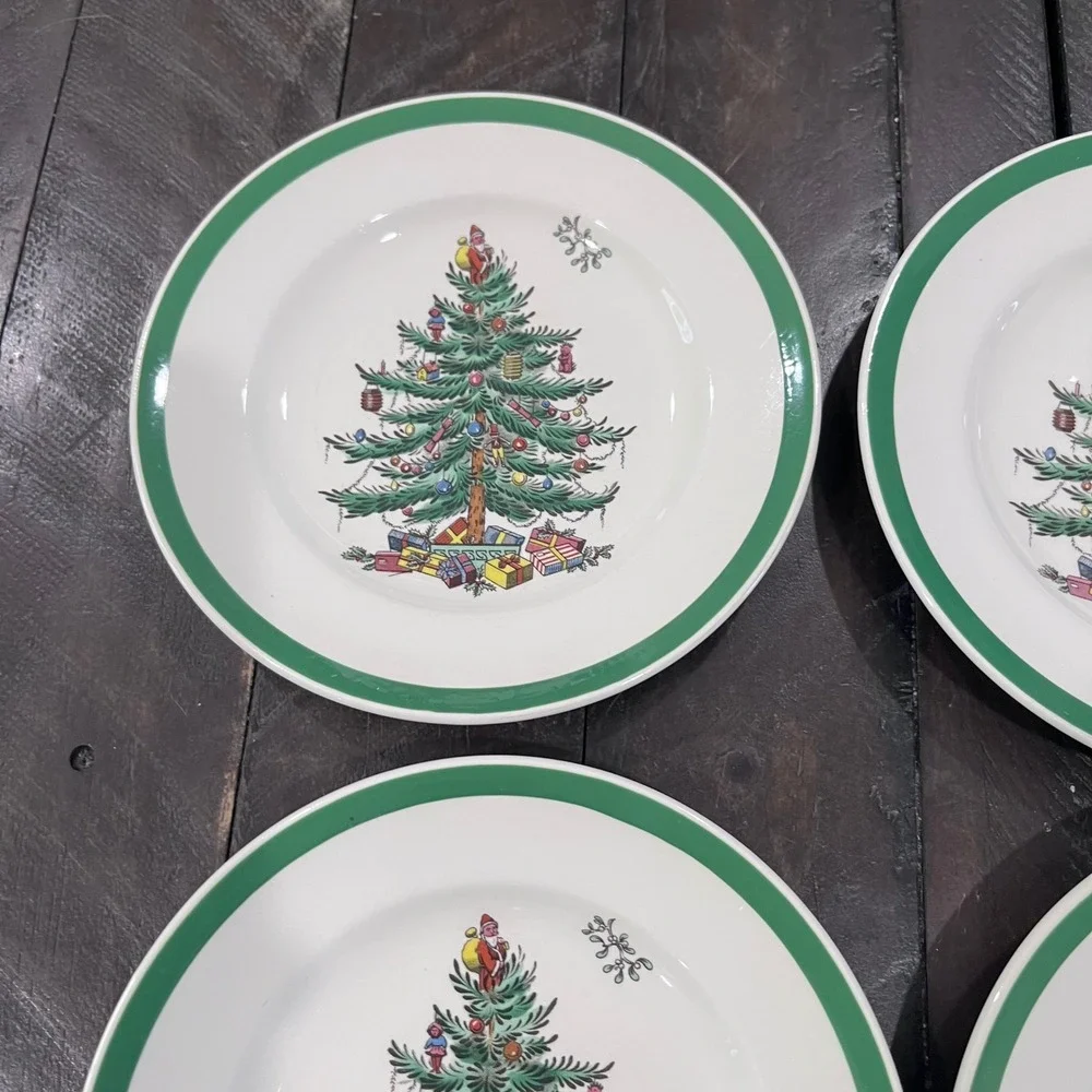 Spode Christmas Tree S3324 C Bread Dessert Plates Set of 4 Made in England 6.25
