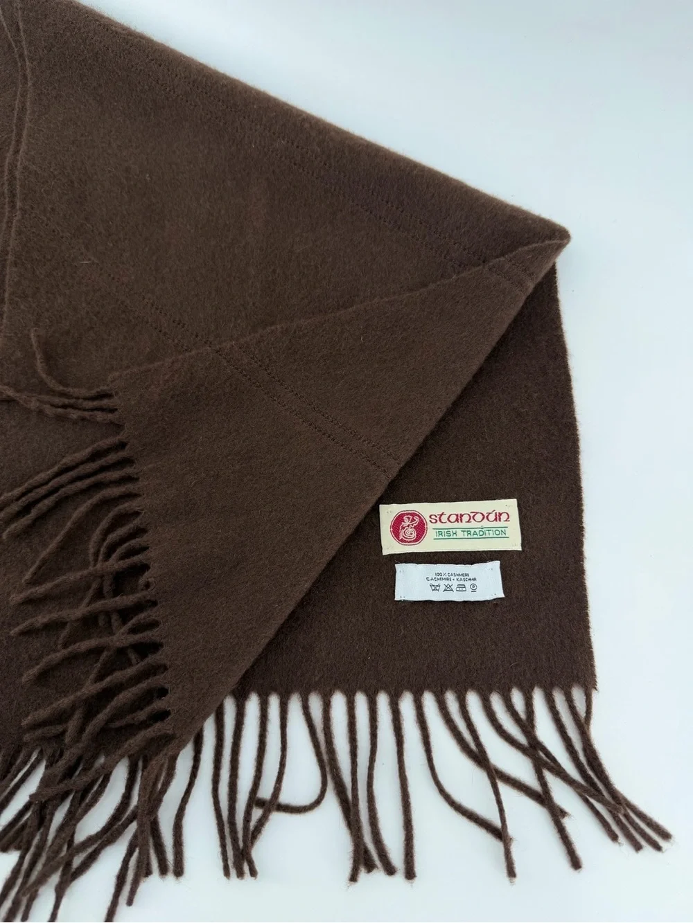 Standun Irish Tradition 100% Cashmere Scarf Brown Fringe Unisex Ireland 62