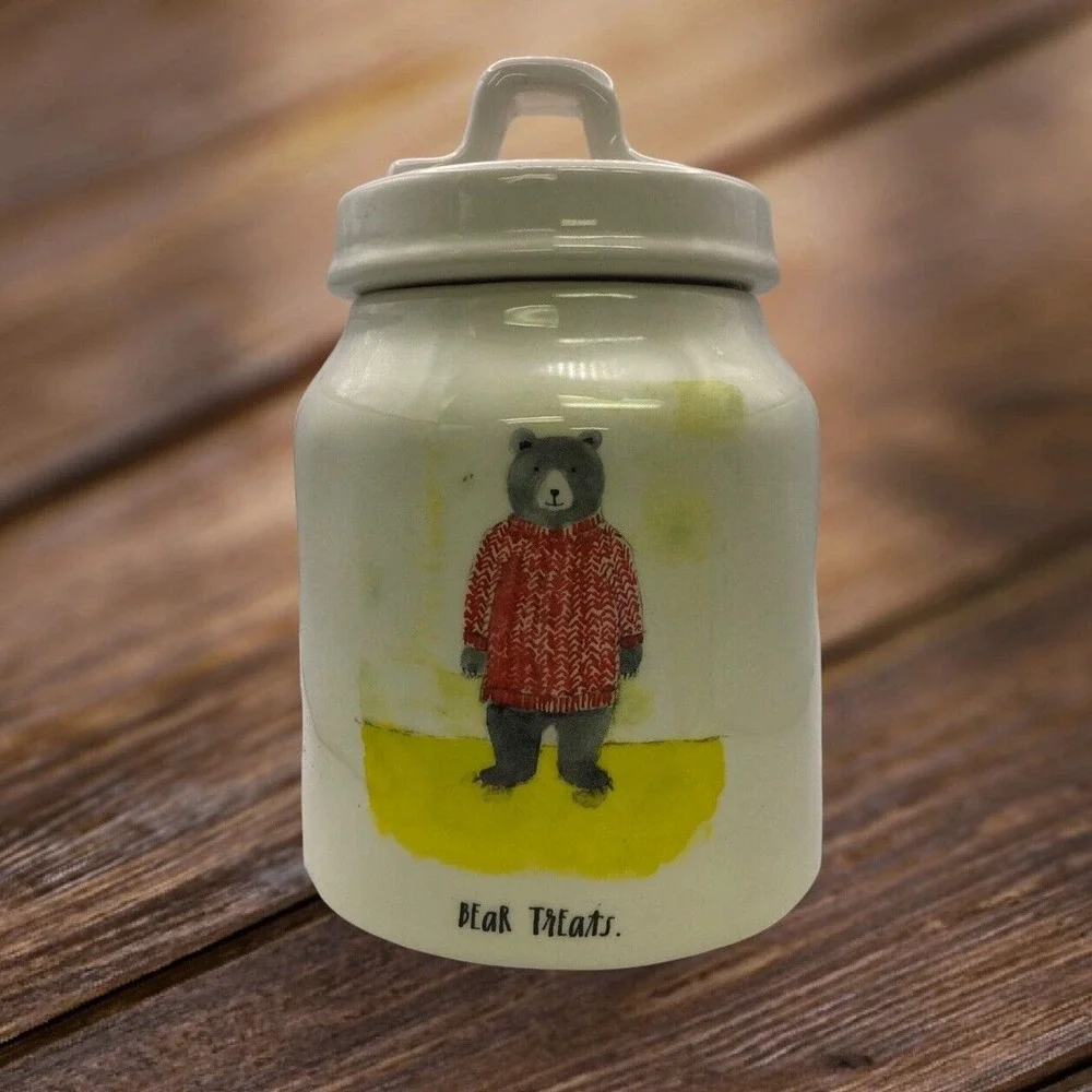 Rae Dunn Magenta Artisan Collection Bear Treats Lidded Canister Jar 7” h x 4.5 w