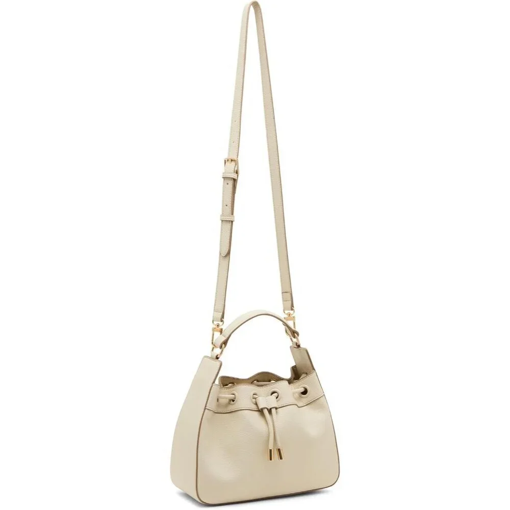 Drawstring Bucket Bag Parchment Polyester Lining Detachable Straps Casual