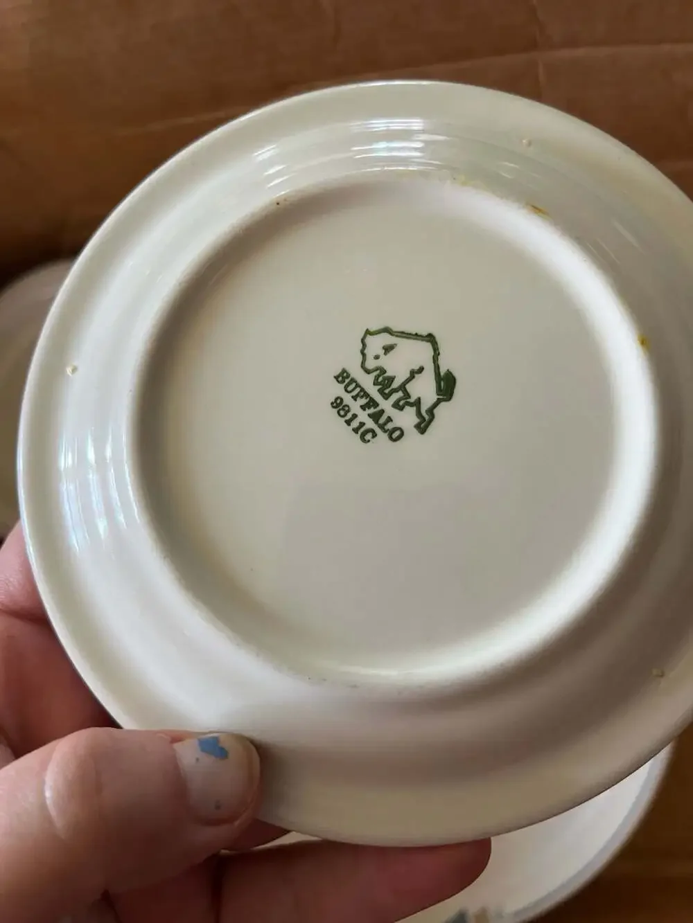 Vintage Buffalo China Restaurant Ware Dinner and Bread Plates with Geometric Bor