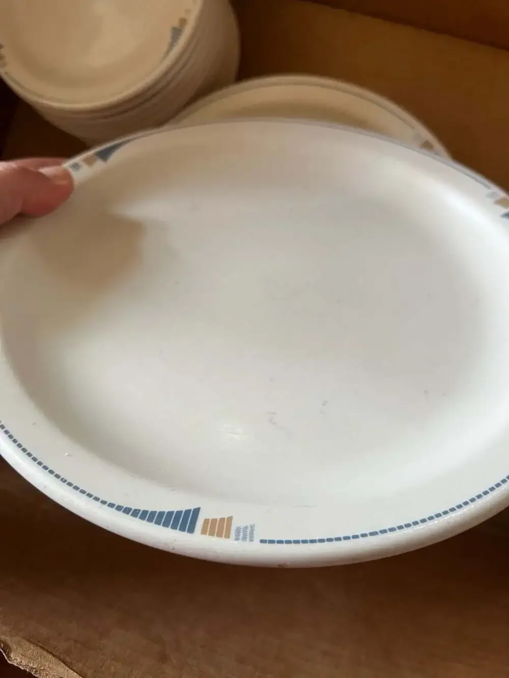Vintage Buffalo China Restaurant Ware Dinner and Bread Plates with Geometric Bor