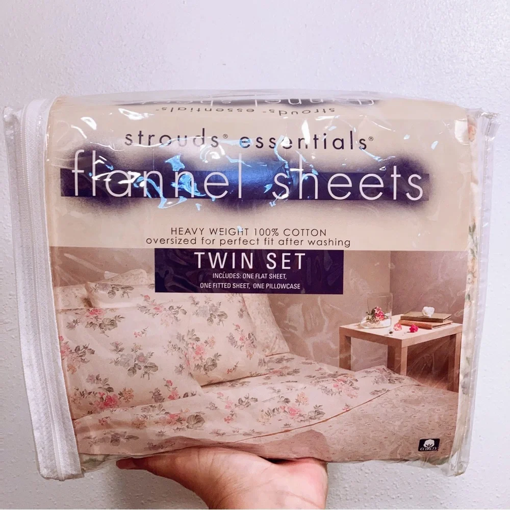 Vintage Heavyweight 200% Flannel Cotton Floral Cream Twin Flannel Sheet Set