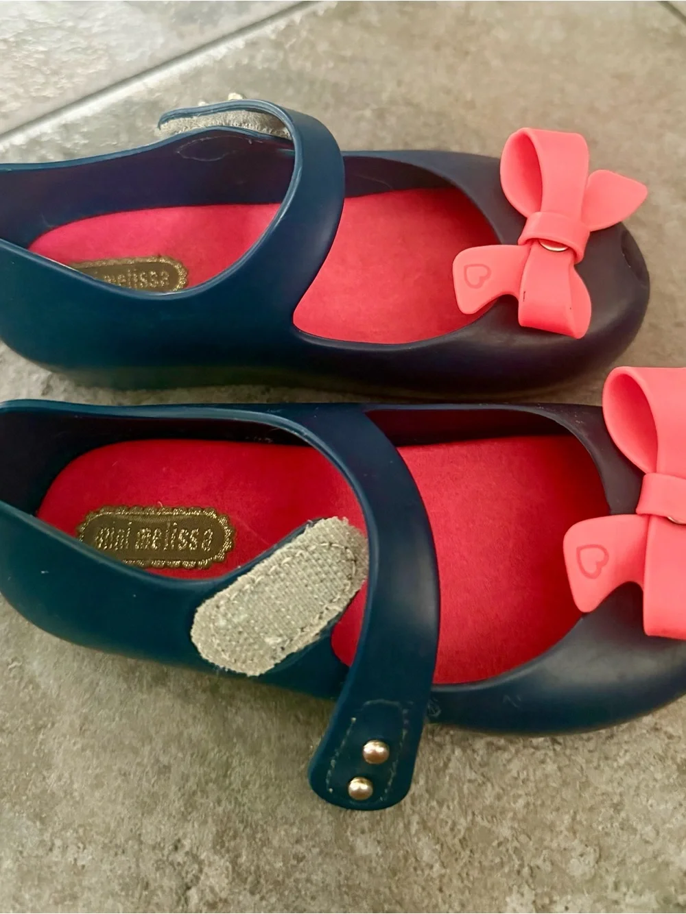 Mini Melissa Navy Blue Mary Jane Shoes with Pink Bow