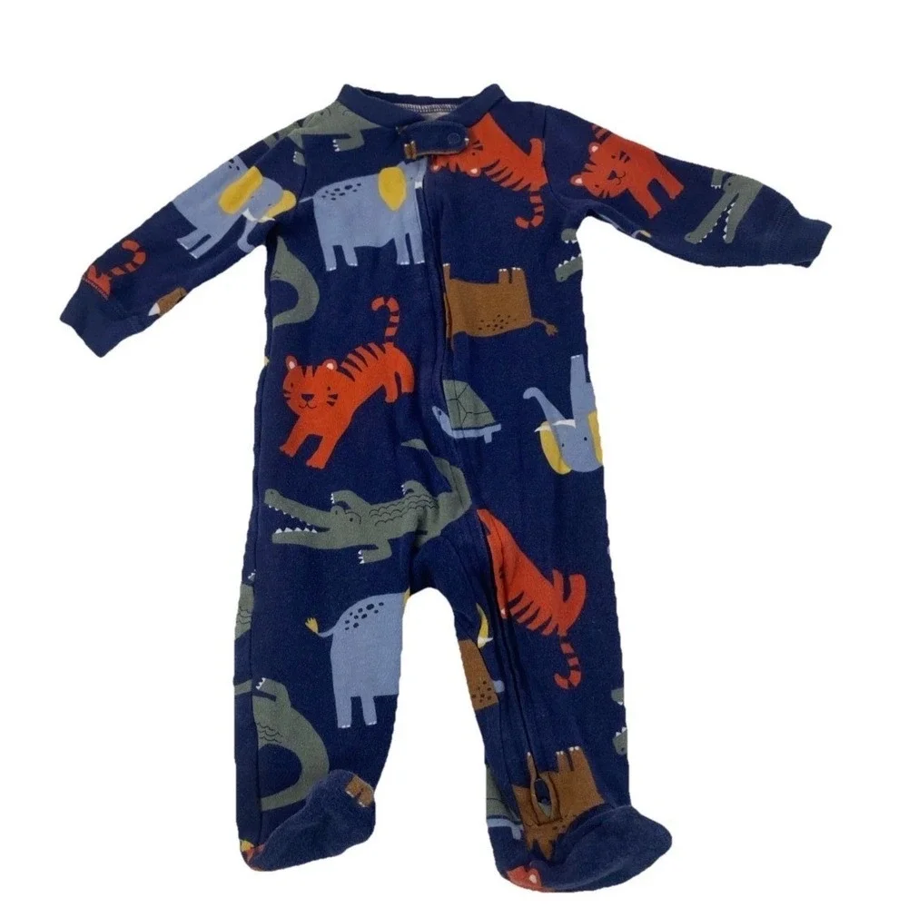 Carters Baby Boy‎ 6M Navy Blue Animal Print Cotton Footed Sleeper Pajamas