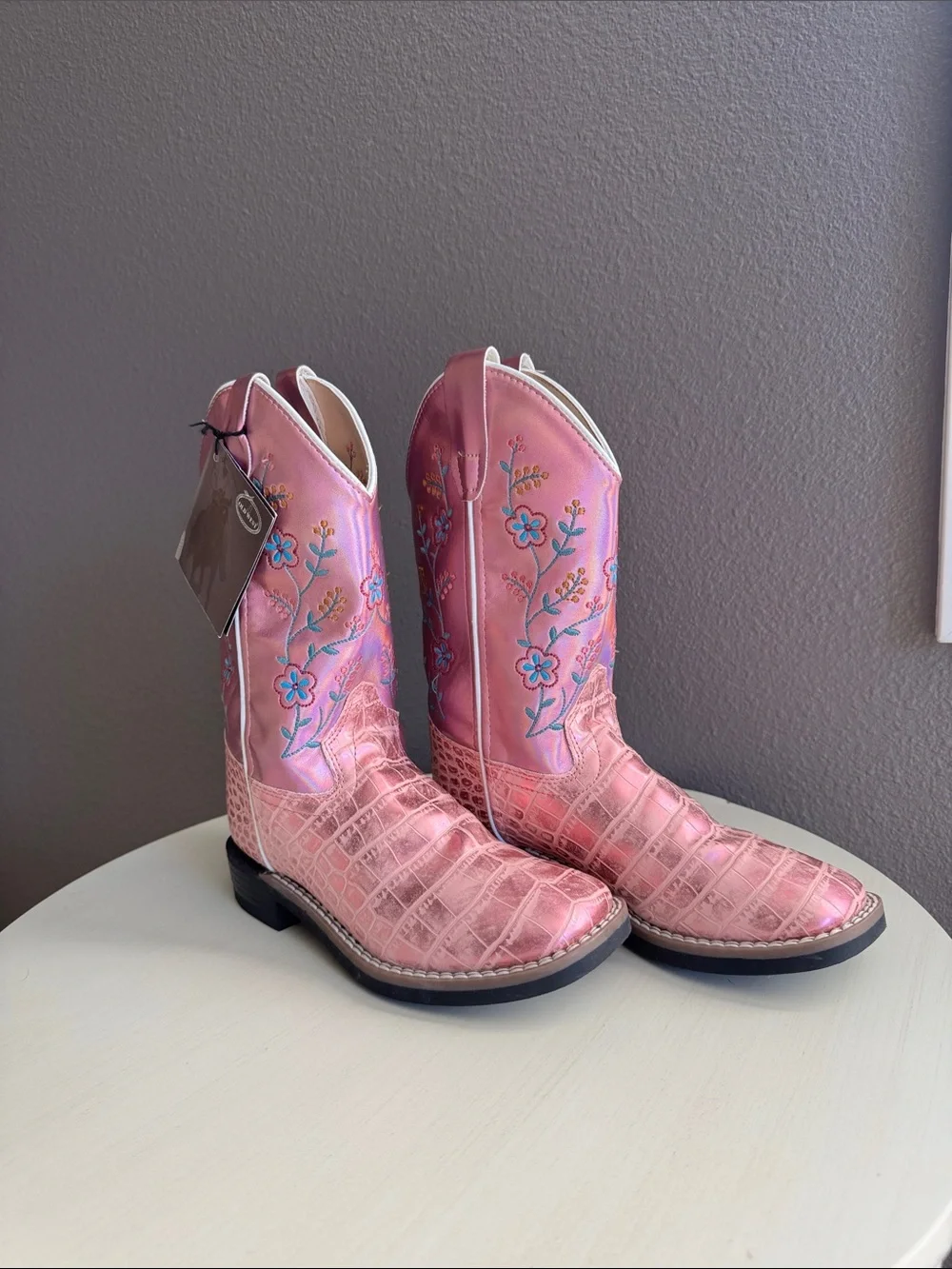 Girls Old West Pink Floral Embroidered Kids' Cowgirl Boots