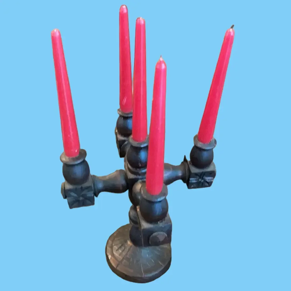 Vintage Spanish 4-Arm Carved Wood Candelabra