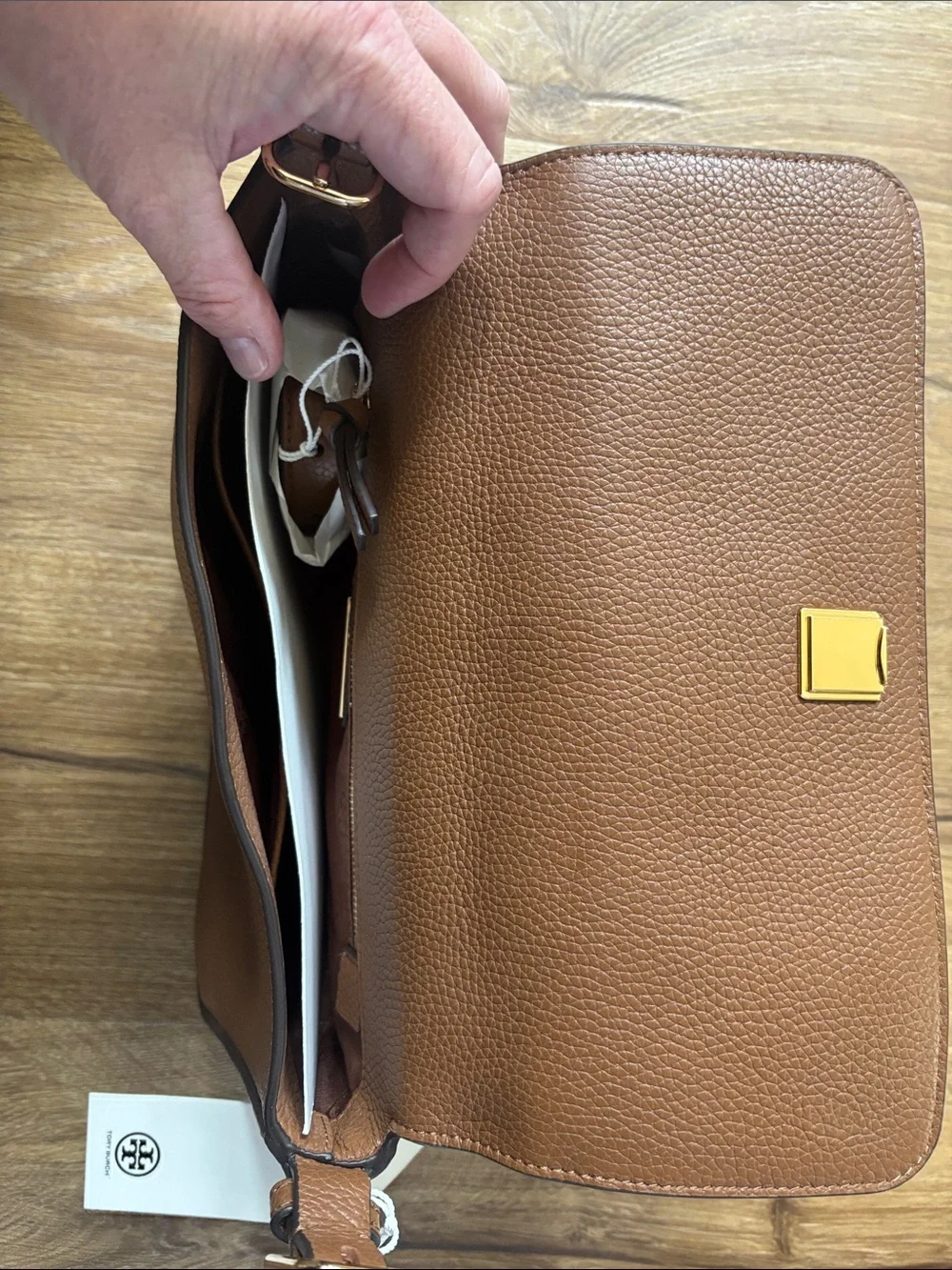 Tory Burch Cognac Pebbled Leather Messenger Crossbody