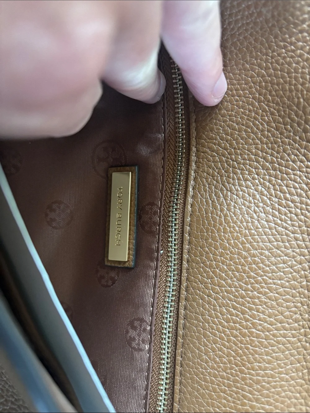 Tory Burch Cognac Pebbled Leather Messenger Crossbody