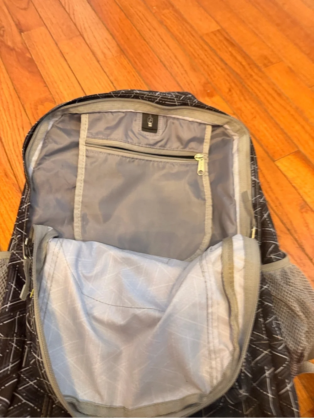 L.L. Bean Black Geometric Print Backpack with Gray Accents
