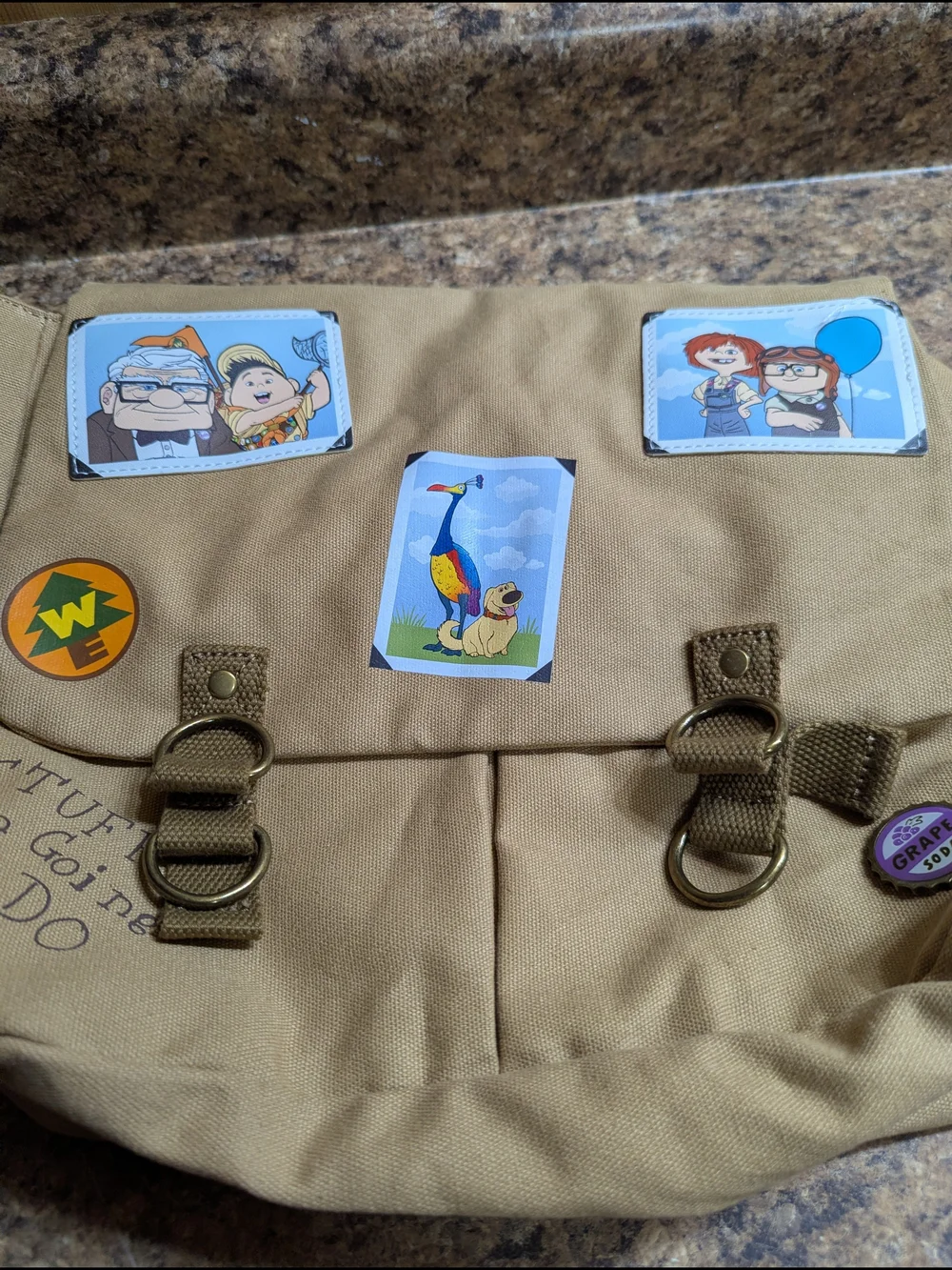 Pixar Kids Canvas Backpack with Decorative Stickers - Tan