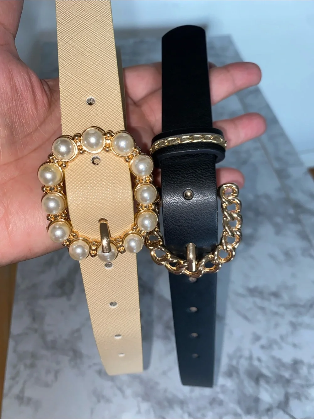 NWOT Juicy Couture Belts Lot of 2 Pearl Chain Buckle Black Tan Size M