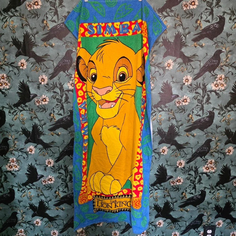 Disney Lion King Beach Towel Simba Vintage 90s Franco Cotton Graphic Blue 57x29