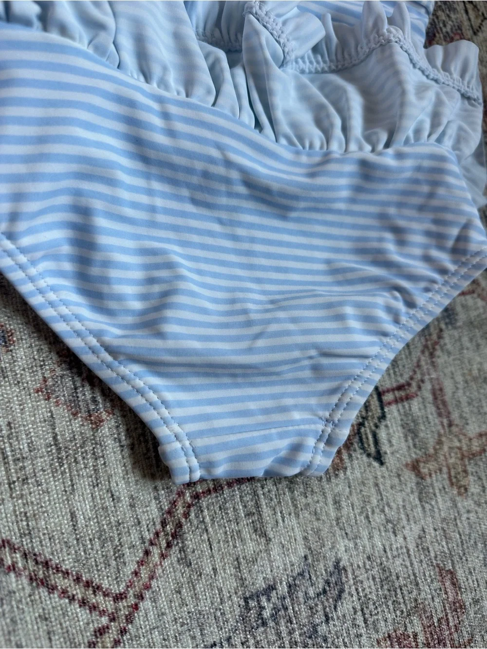 Little Me Light Blue & White Striped Daisy Ruffle One-Piece 12M