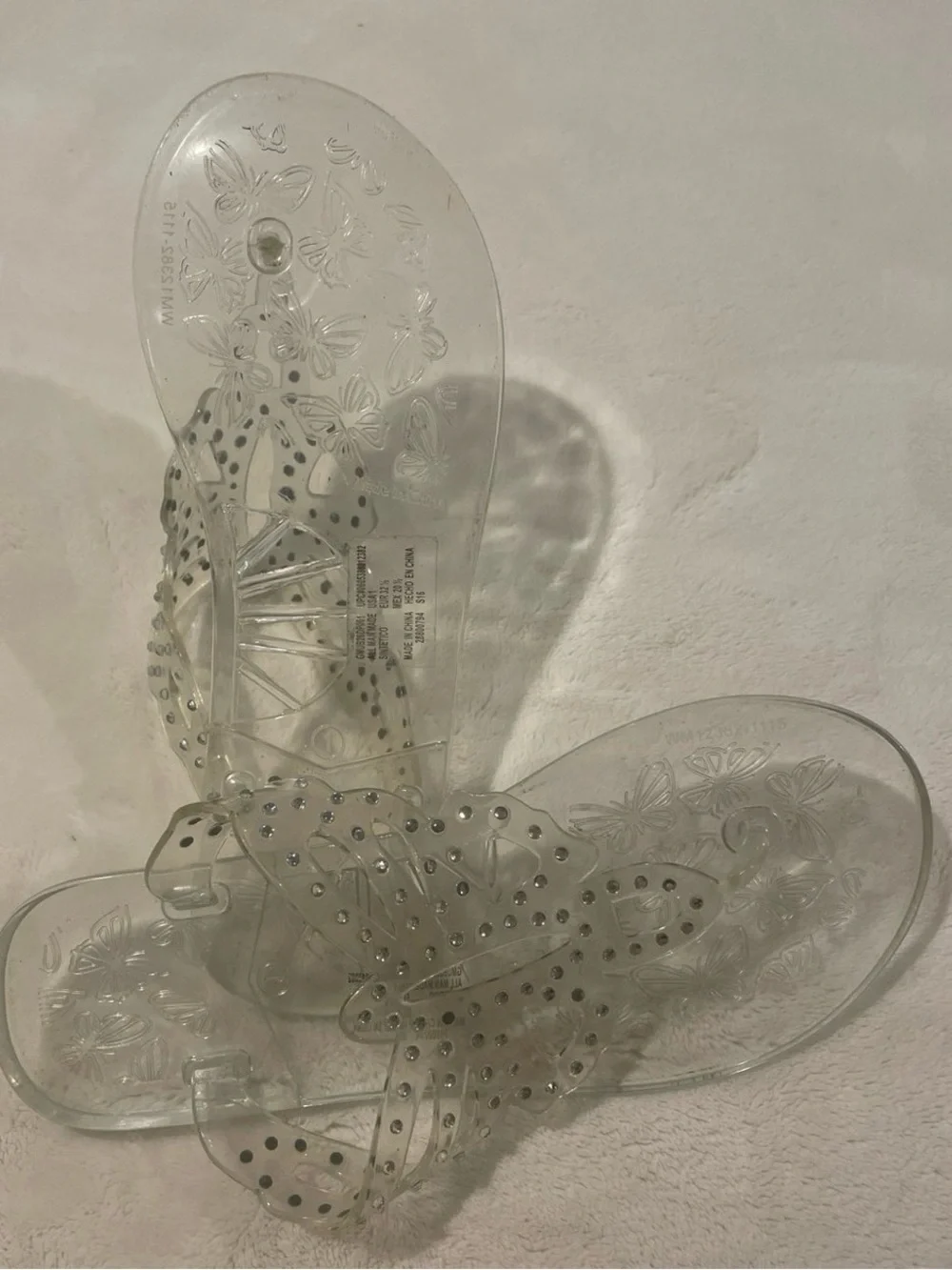 Clear Rhinestone Butterfly Jelly Flip Flop Sandals - Girls Size 1