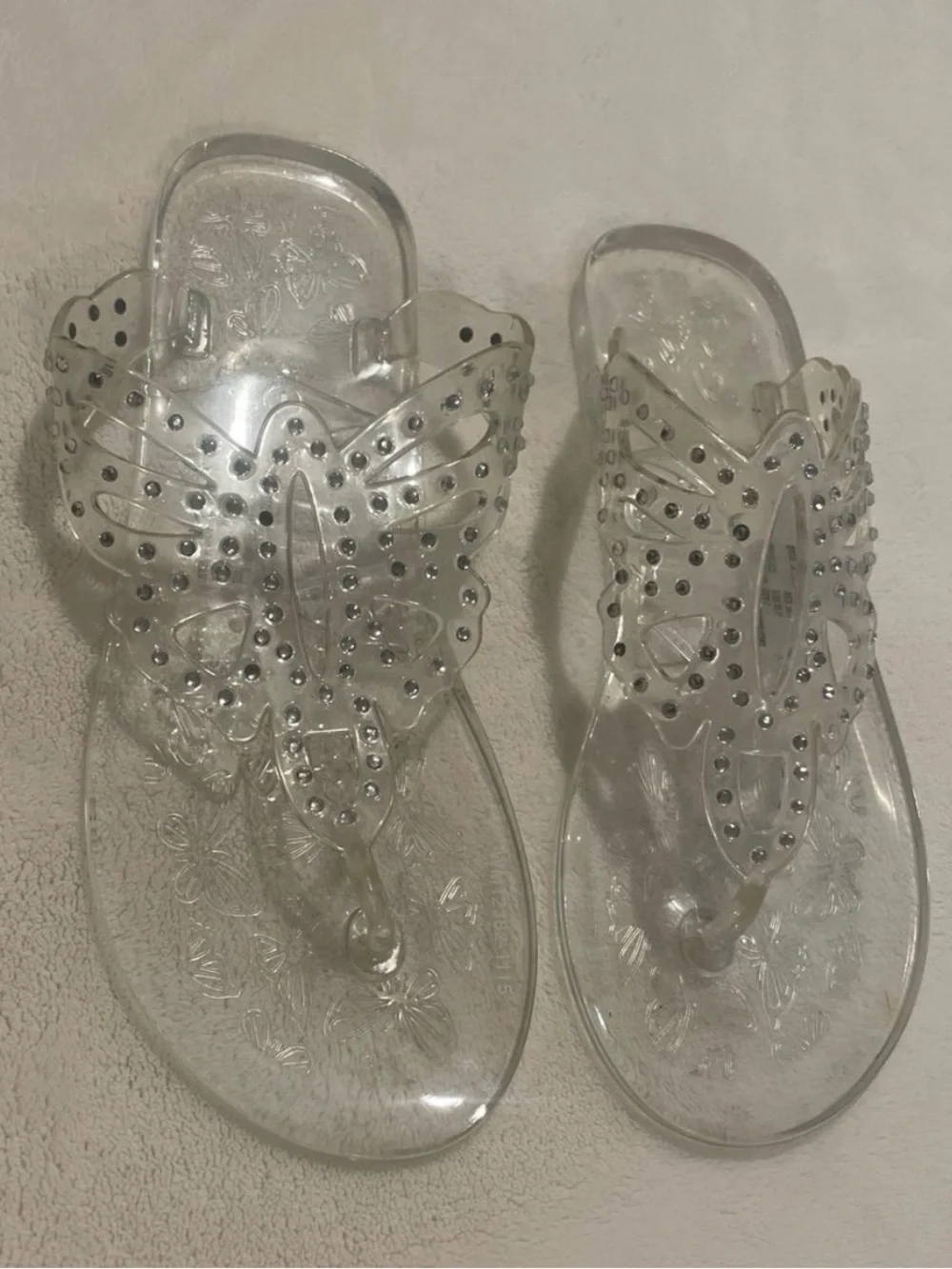 Clear Rhinestone Butterfly Jelly Flip Flop Sandals - Girls Size 1
