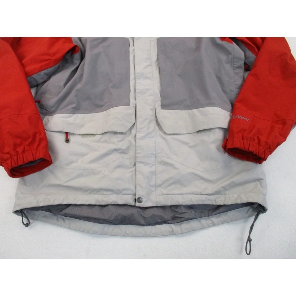 The North Face Jacket Mens L Red Grey HyVent Hooded Waterproof Colorblock Shell