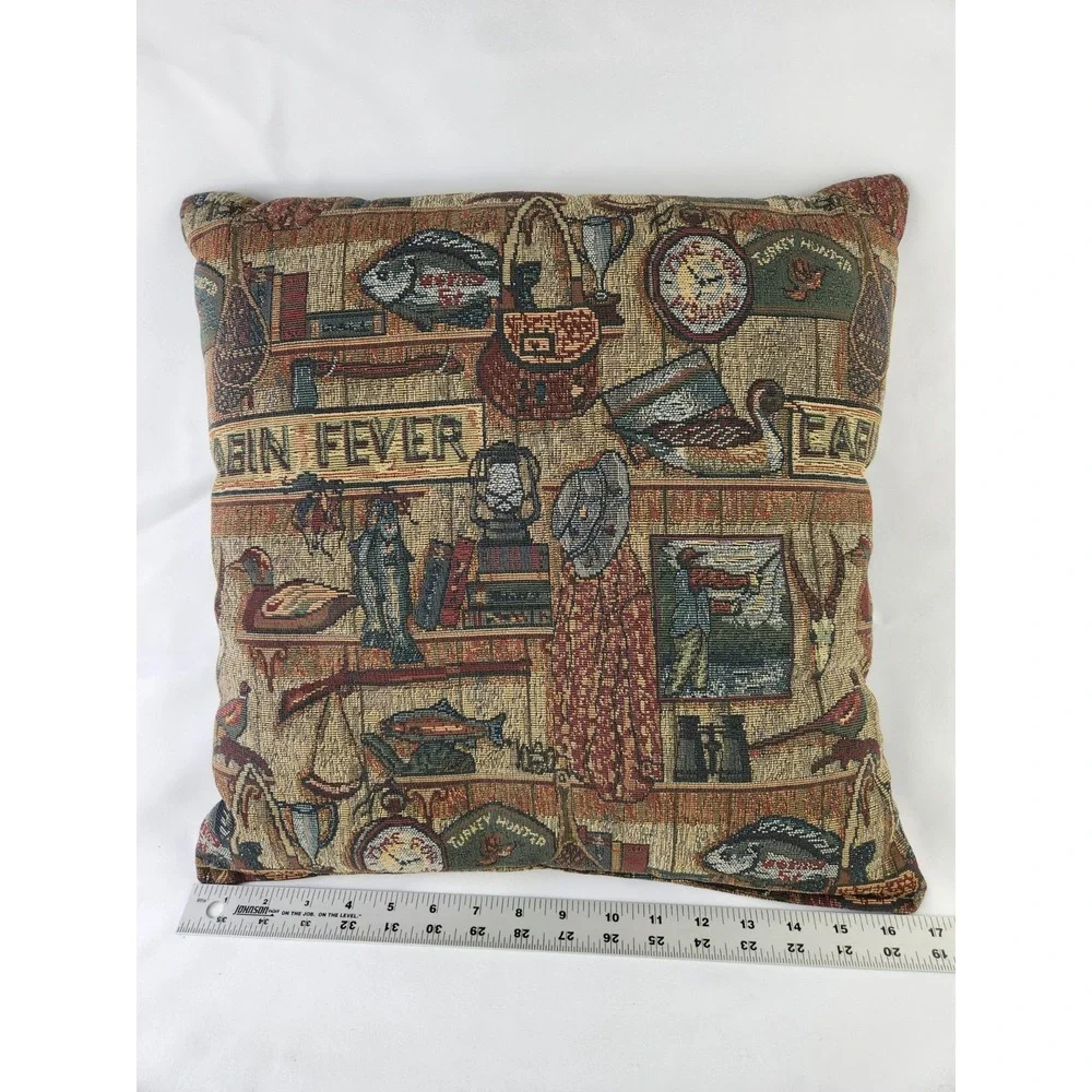 Woven Tapestry Cabin Pillow Rustic Lodge Camping Fishing Couch Vacation Home