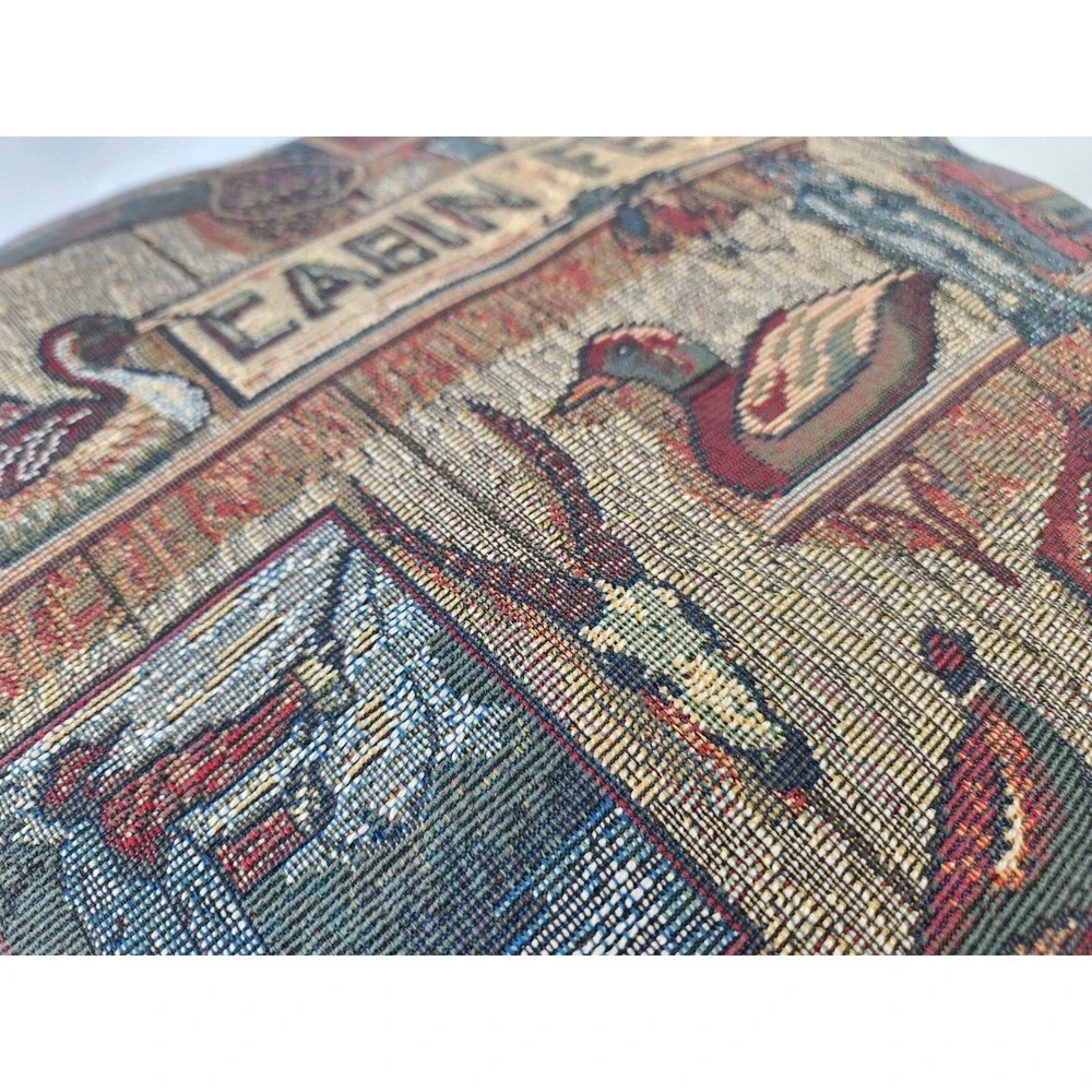 Woven Tapestry Cabin Pillow Rustic Lodge Camping Fishing Couch Vacation Home