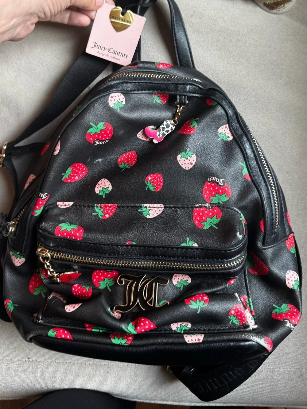New with tags Juicy Couture Black Strawberry Print Mini Backpack