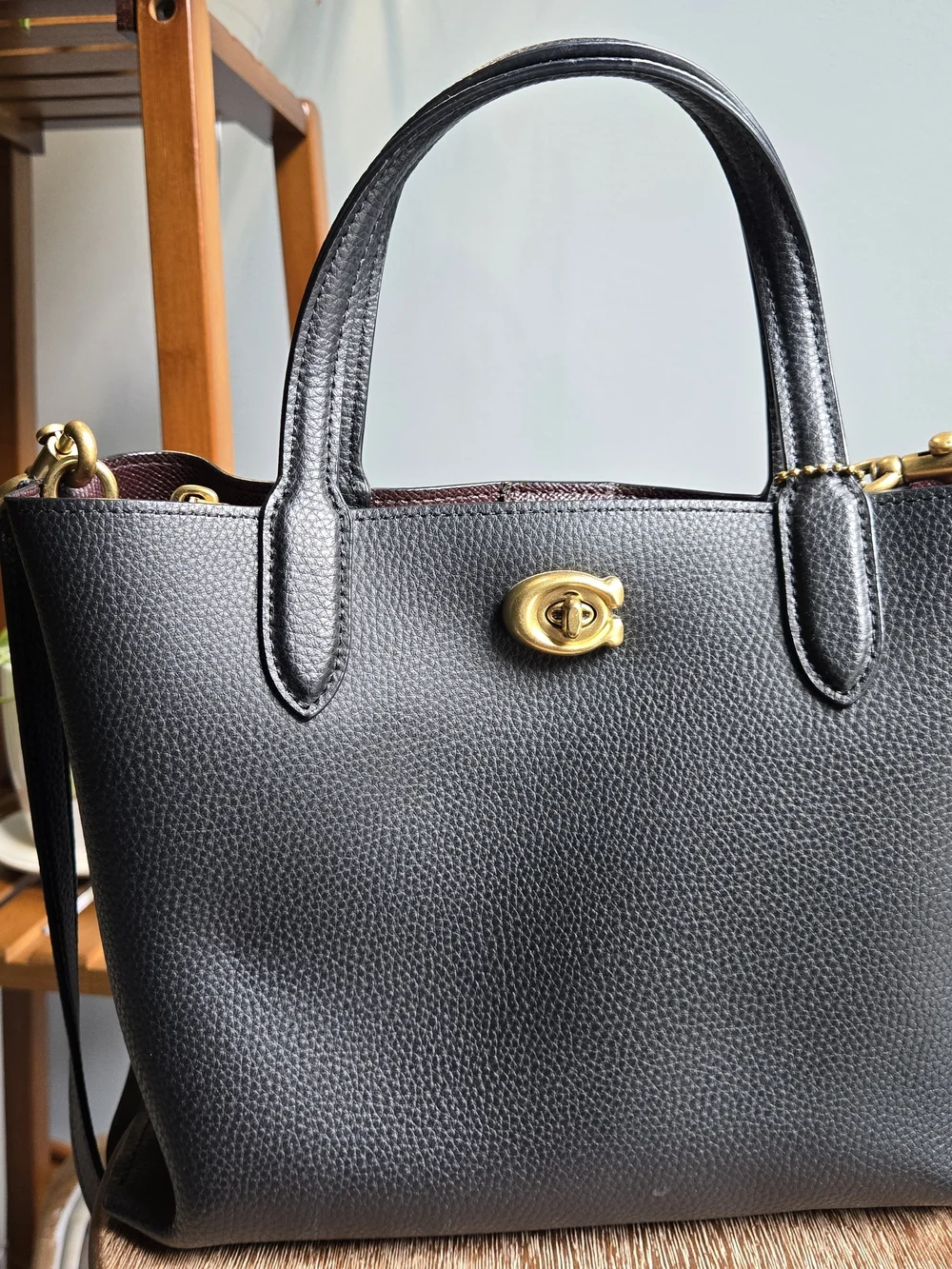 Coach Black Pebbled Leather Satchel with Gold Turnlock