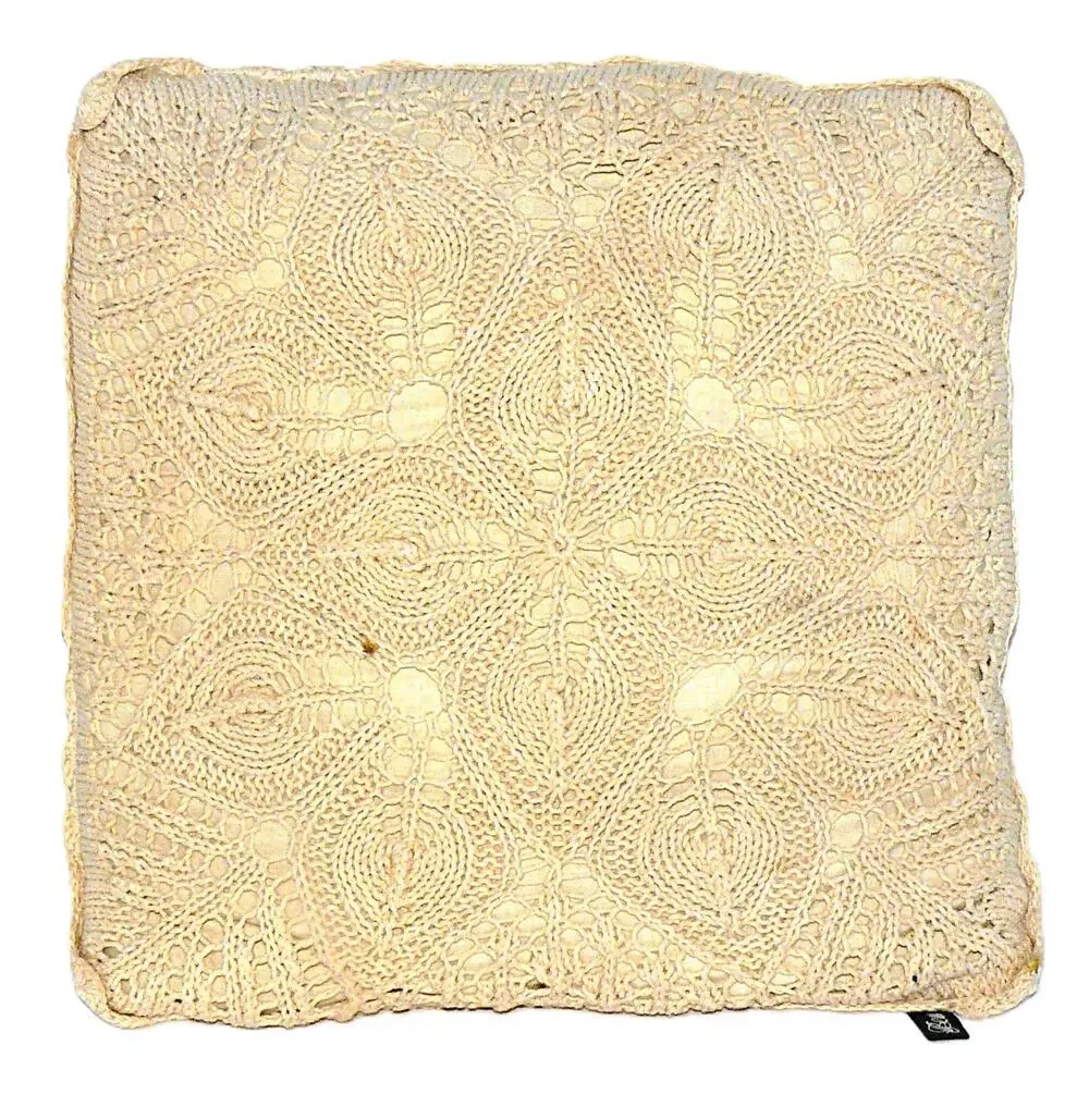 Vintage Bess Handmade Beige Crochet Throw Pillow 16