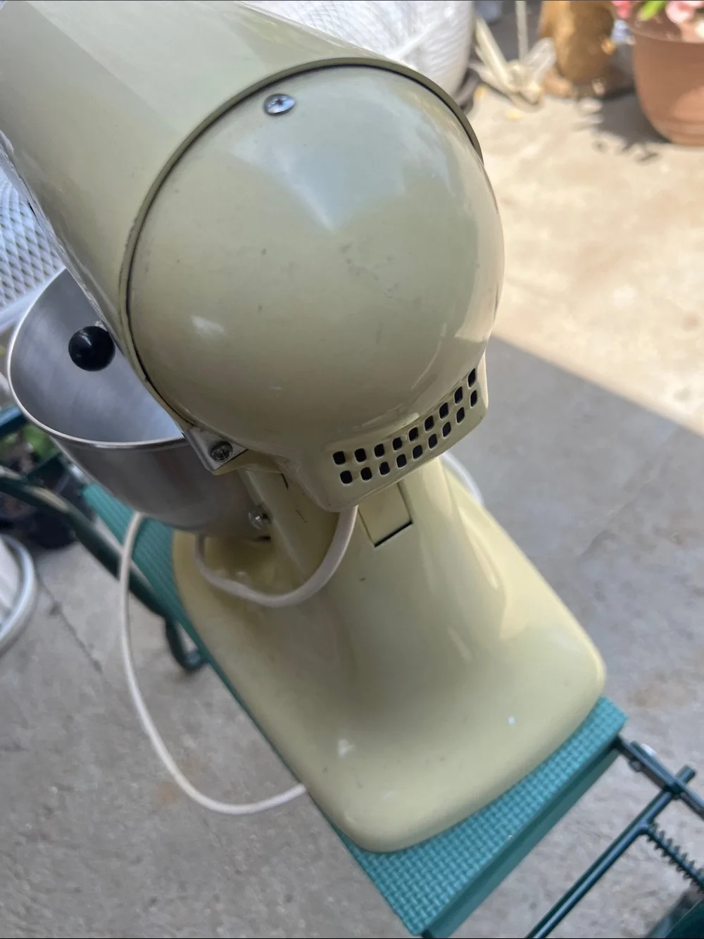 Vintage KitchenAid Tilt-Head Stand Mixer in Pale Yellow with Stainless Bowl