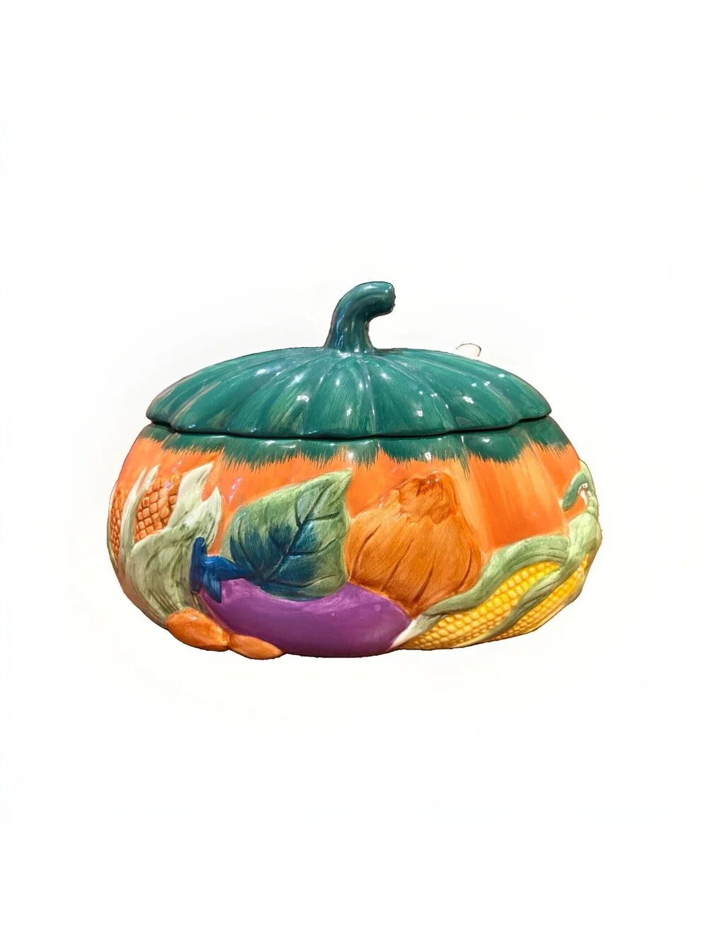 Pumpkin Patch Ceramic Covered Bowl Dish w/ Lid Fall Harvest Decor Thanksgiving
