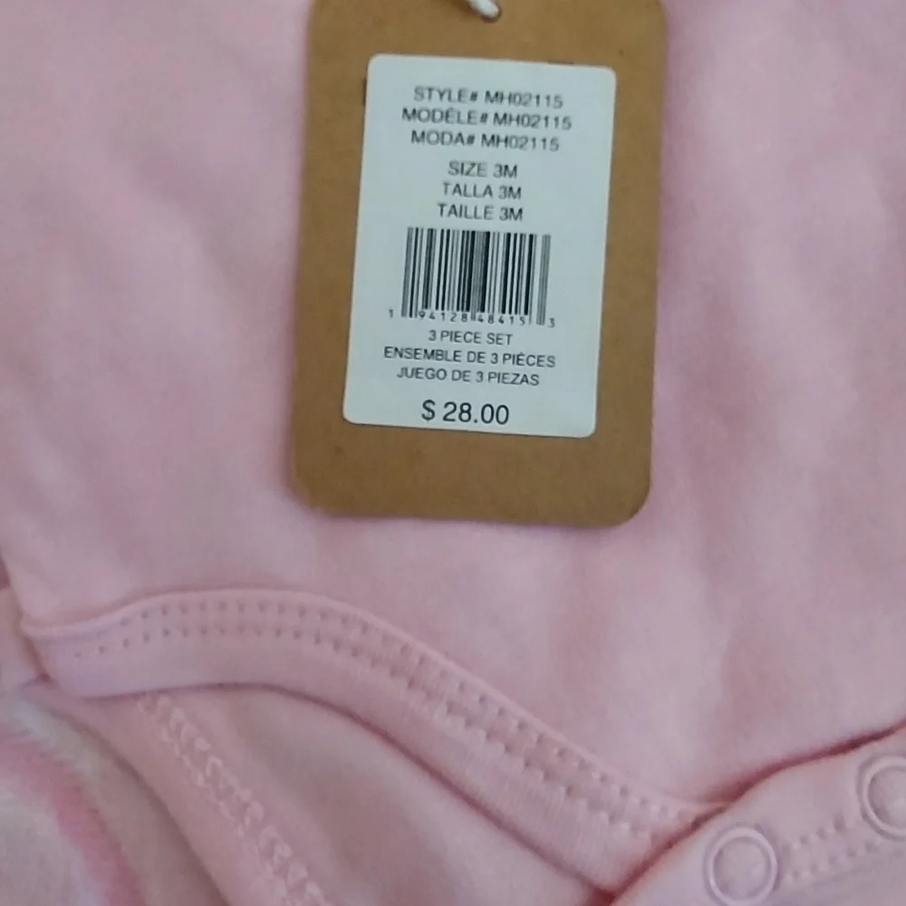 NWT Cozy 3 Pc Pink Mommy's Bestie Bear Bodysuit Set ~sz 3M