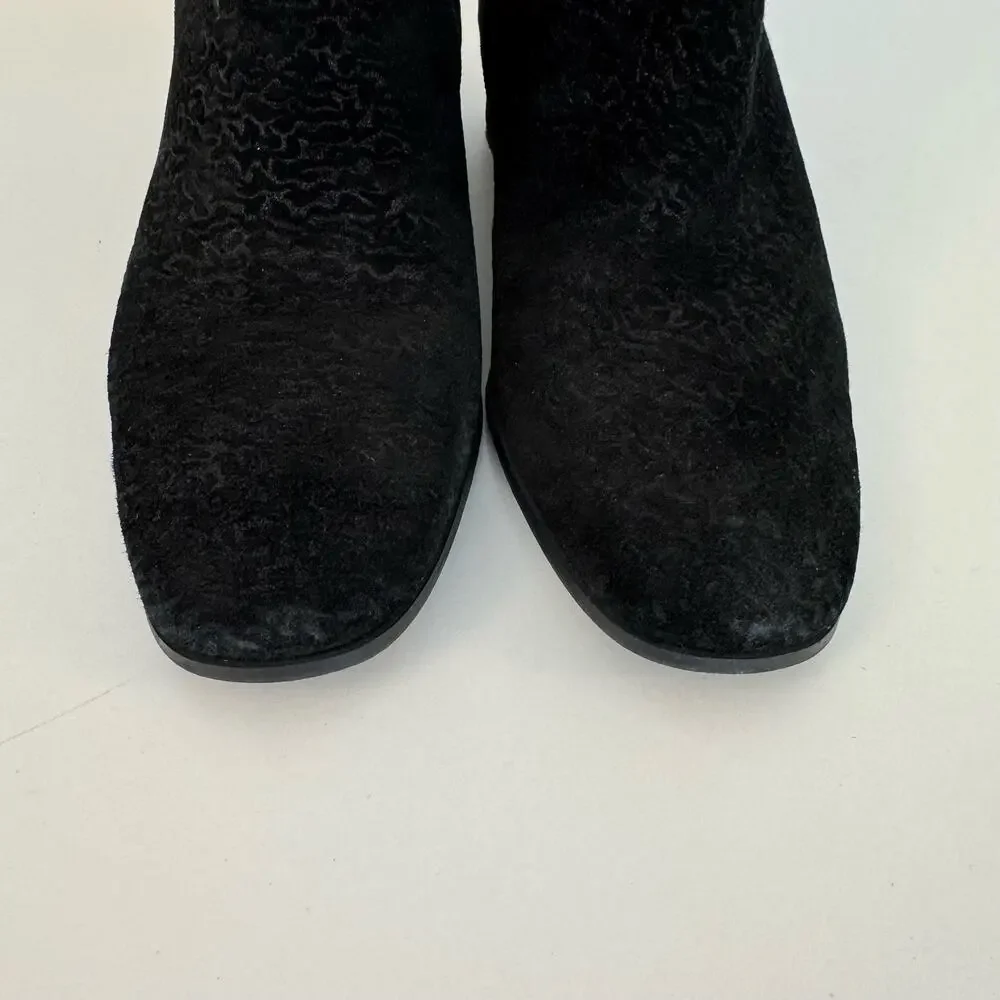 Aquatalia Weatherproof Tall Boots Black Suede Animal Print Block Heel Size 8.5