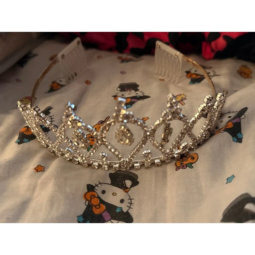 Silver Rhinestone Tiara Crown Headband with Hair Combs Prom Bridal Princess