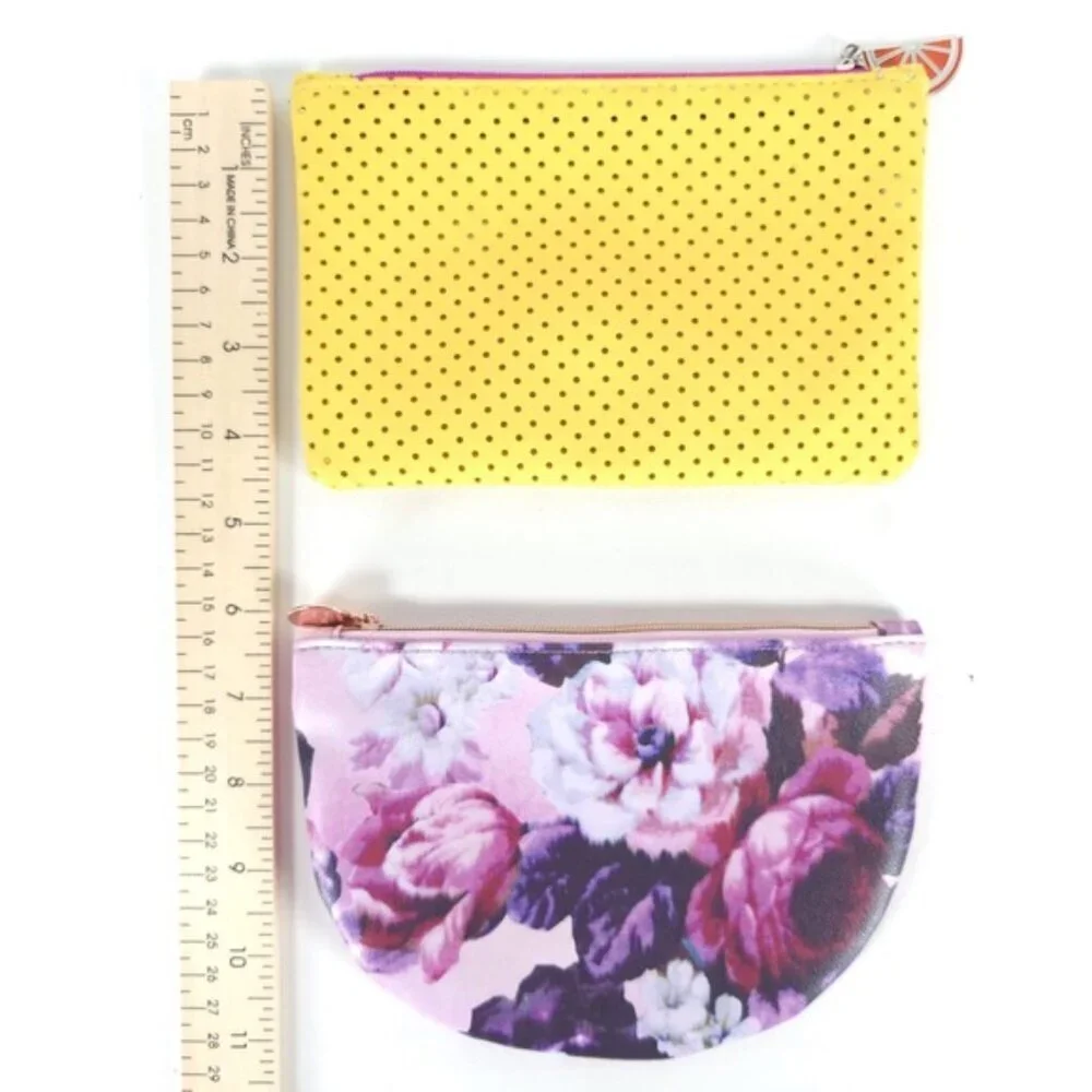 IPSY Yellow Mesh‎ Orange Slice Zipper + Floral Makeup Cosmetic Bags