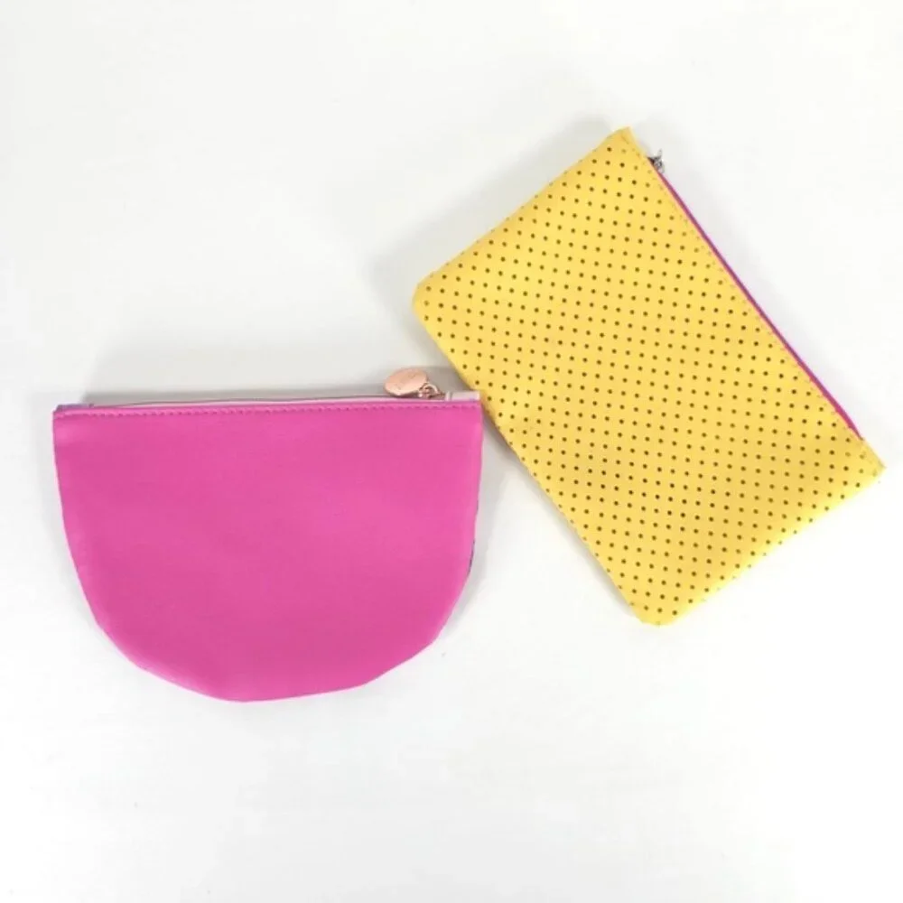 IPSY Yellow Mesh‎ Orange Slice Zipper + Floral Makeup Cosmetic Bags