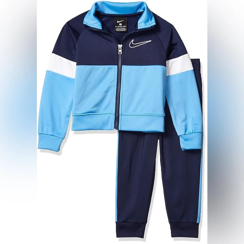 Nike Boys 4T 2-Piece Track Set Blue Colorblock Zip Jacket Jogger Pants