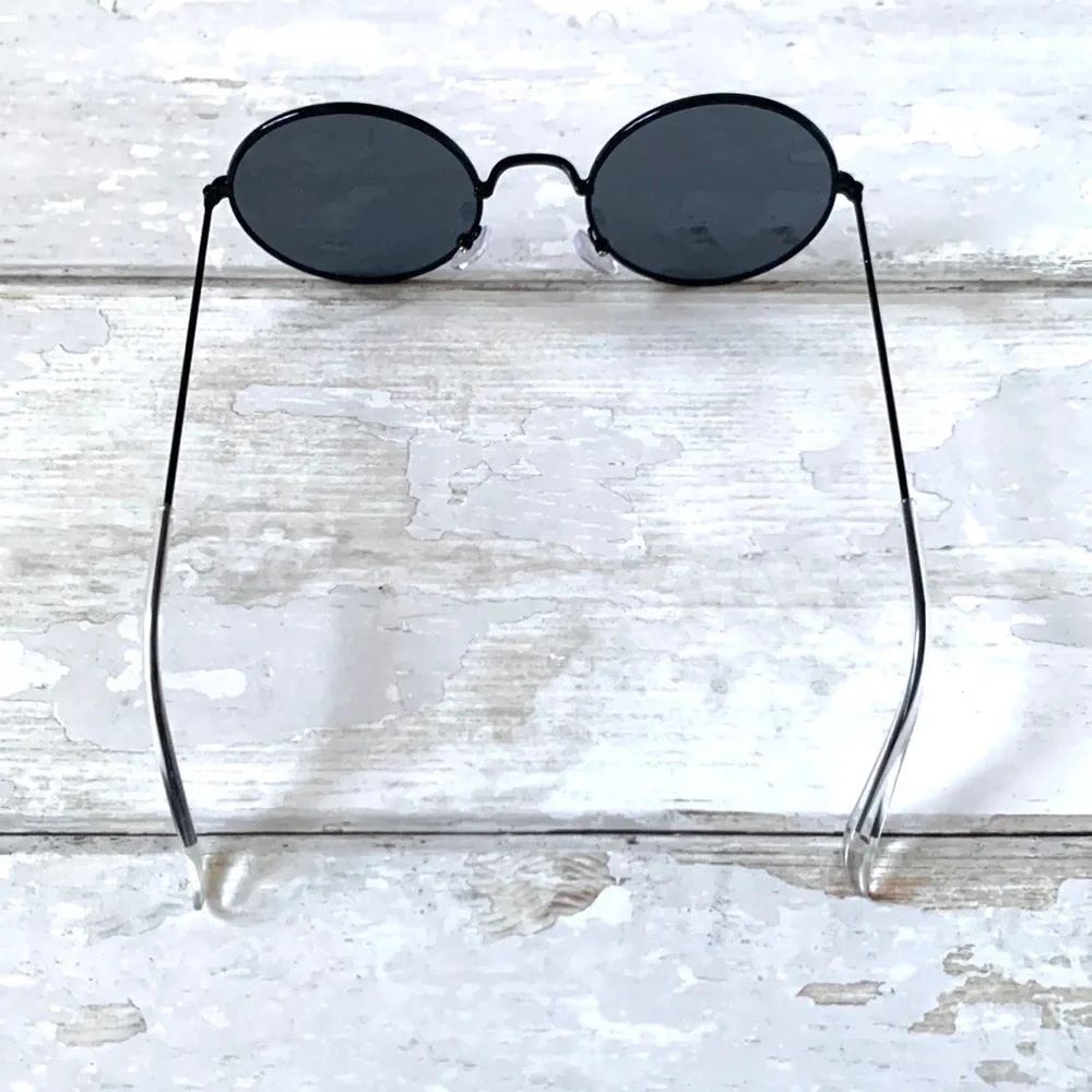 Retro Round Sunglasses Black Metal Frames & Lenses Unisex Mens Womens NEW