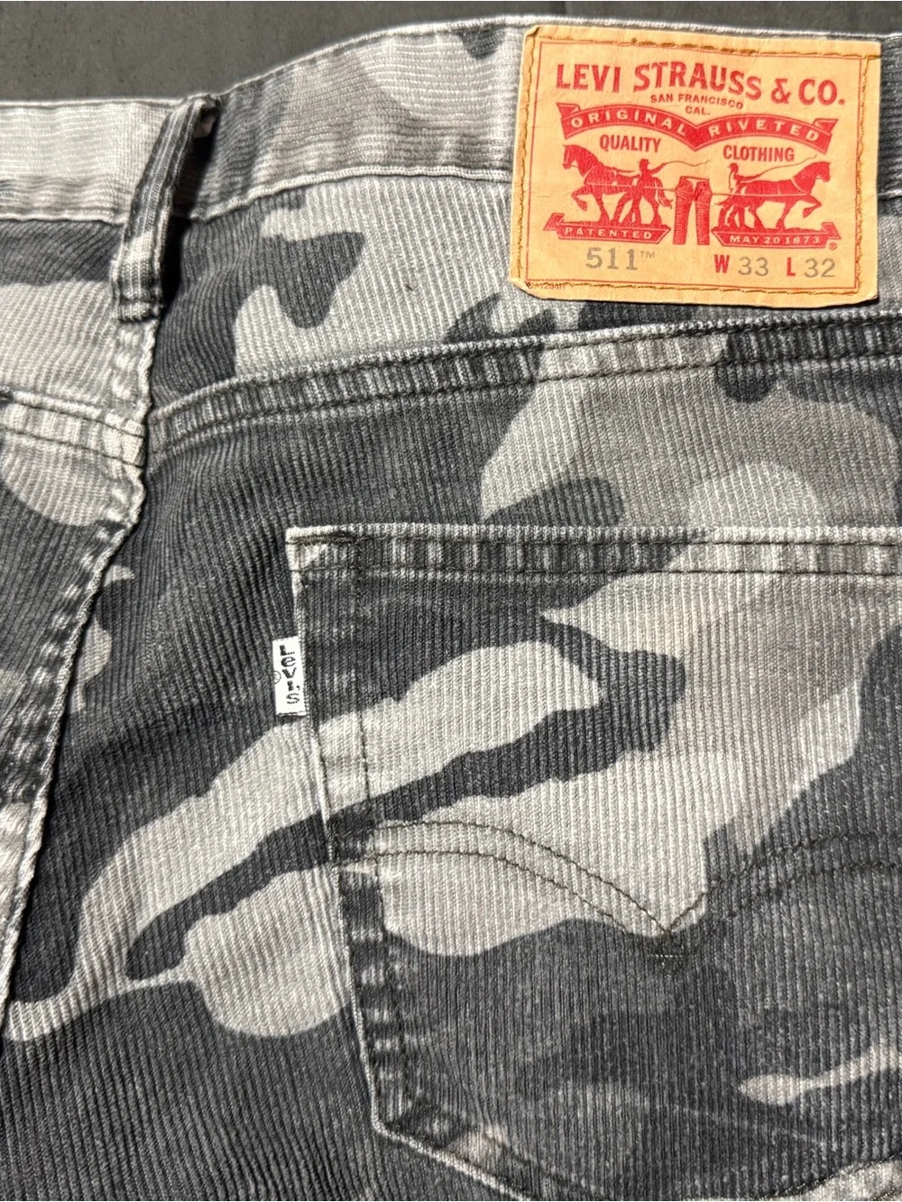 Levi's Men's 511 Corduroy Black & Gray Camo pants